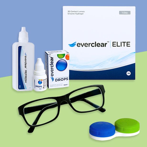 Image représentant un flacon de solution pour lentilles everclear, des gouttes oculaires everclear